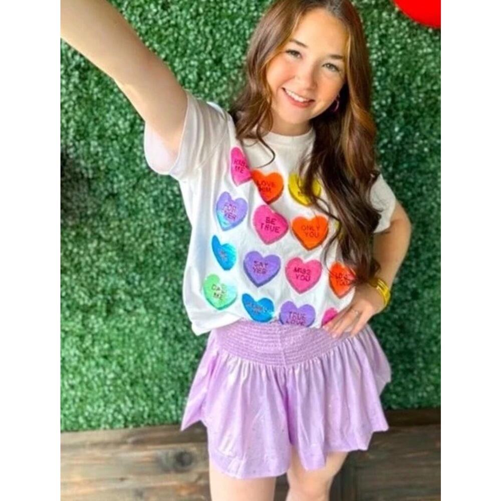 QUEEN OF SPARKLES GLITTER HEART SWING SHORTS IN LILAC SZ MEDIUM